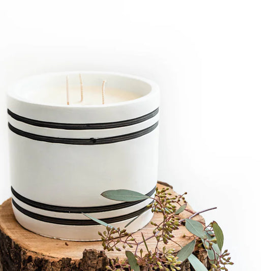 Luxury Large Striped Stone Designer Candle - Costa Del Ahazar